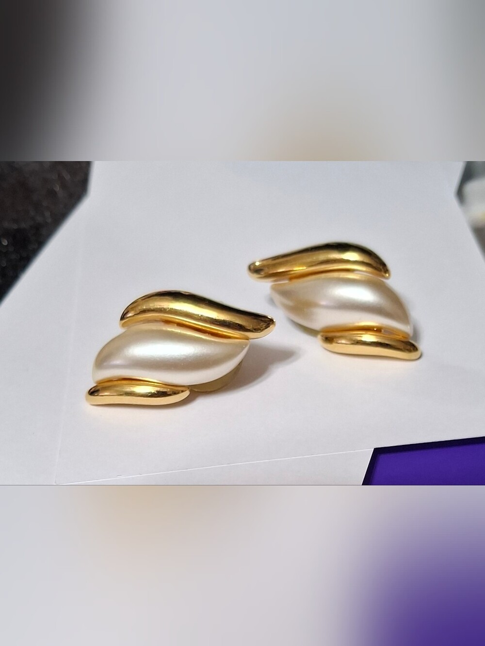 Napier Vintage Gold and Pearl Statement Stud Earrings